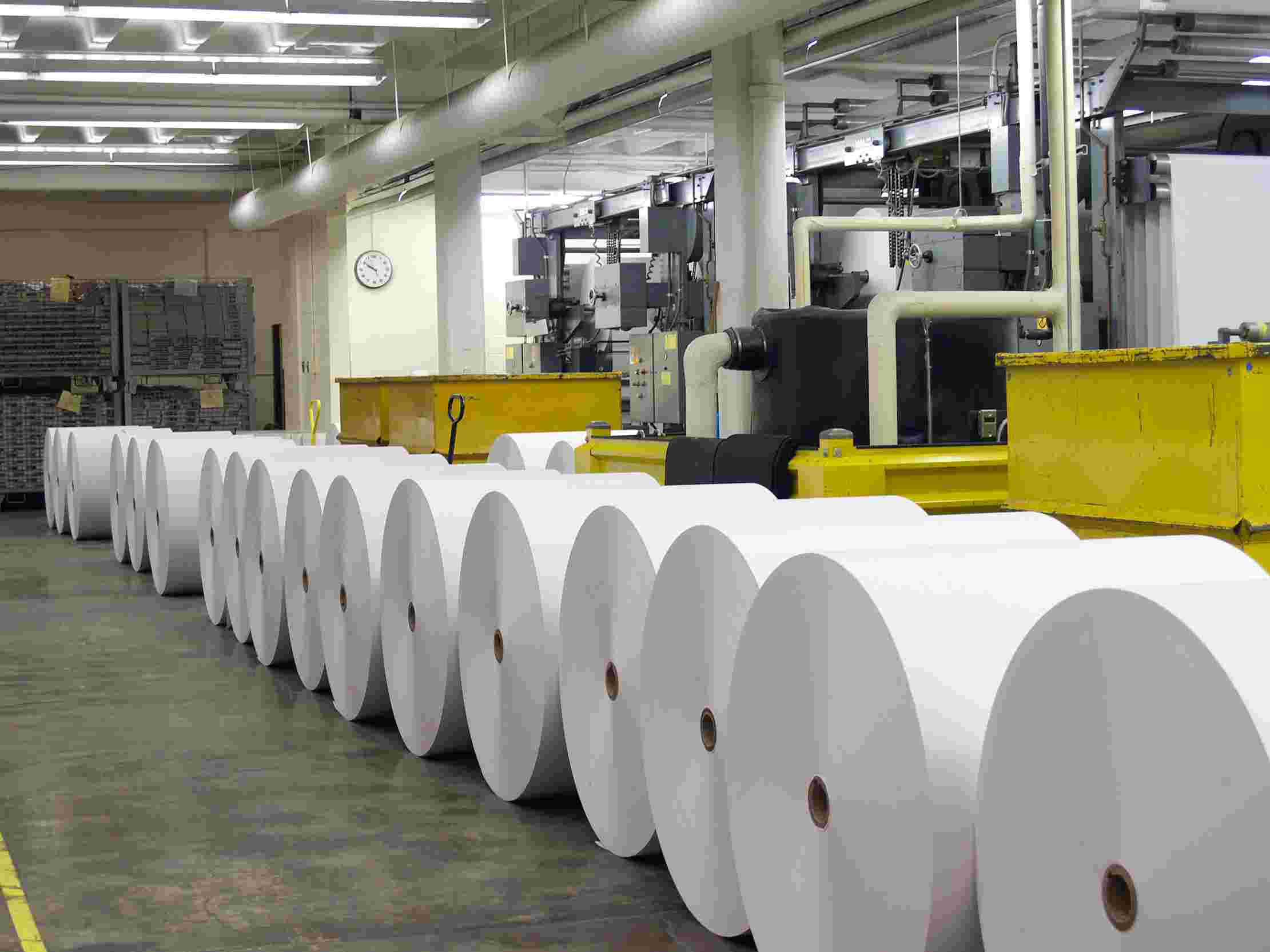 Paper mill and paper rolls.